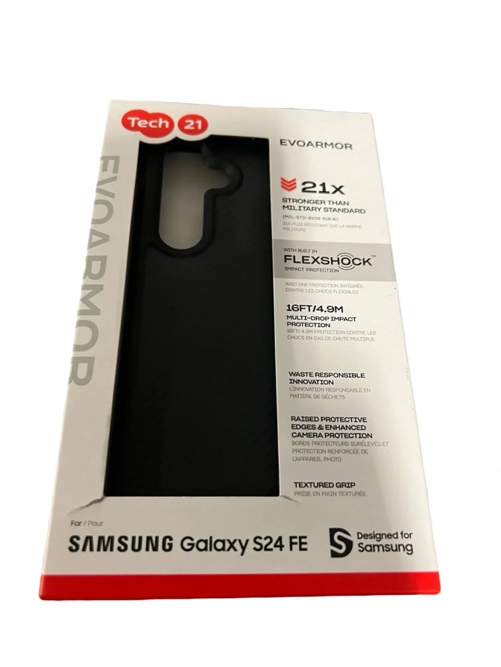Samsung Black Tech21 EvoArmor Phone Case Samsung Galaxy S24 FE tiny imperfection